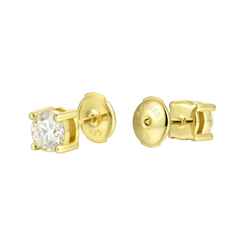 Solid Gold Round Cut Stud Earrings - Pair - APORRO