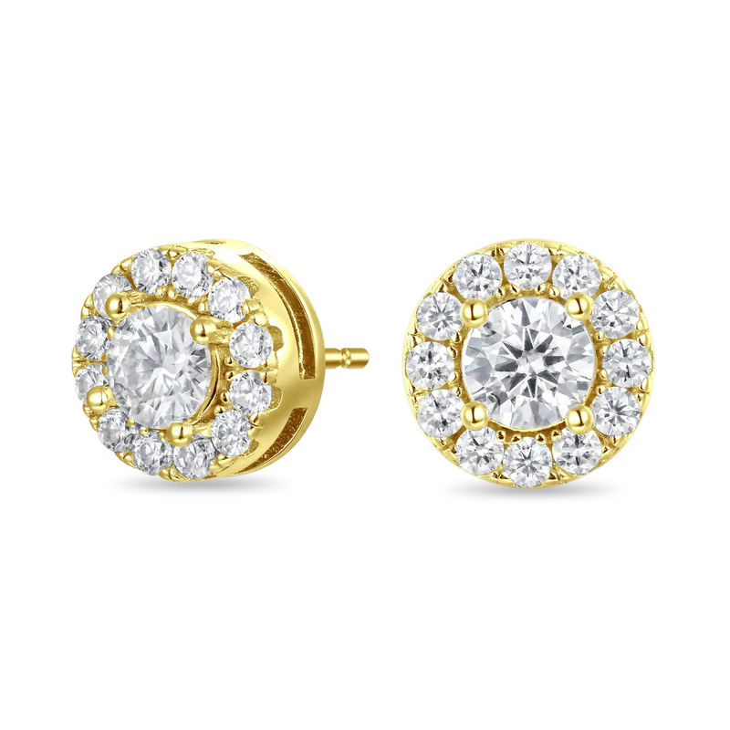 Solid Gold Halo Round Cut Stud Earring - APORRO