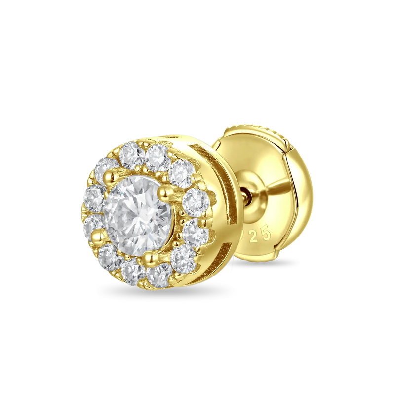 Solid Gold Halo Round Cut Stud Earring - APORRO