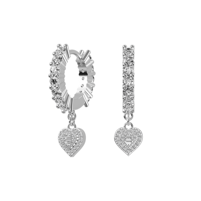 S925 Heart Baguette Mix Halo Dangly Earrings - Pair