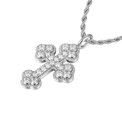 Moissanite Double-Layered Halo Rounc Cut Bottoni Cross Pendant