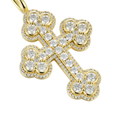 Moissanite Double-Layered Halo Rounc Cut Bottoni Cross Pendant