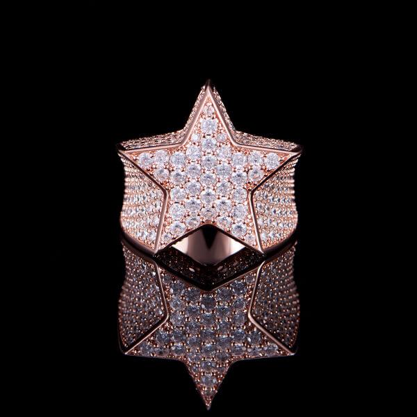 Rose Gold Iced Out Star Ring - Hip Hop Ring - APORRO