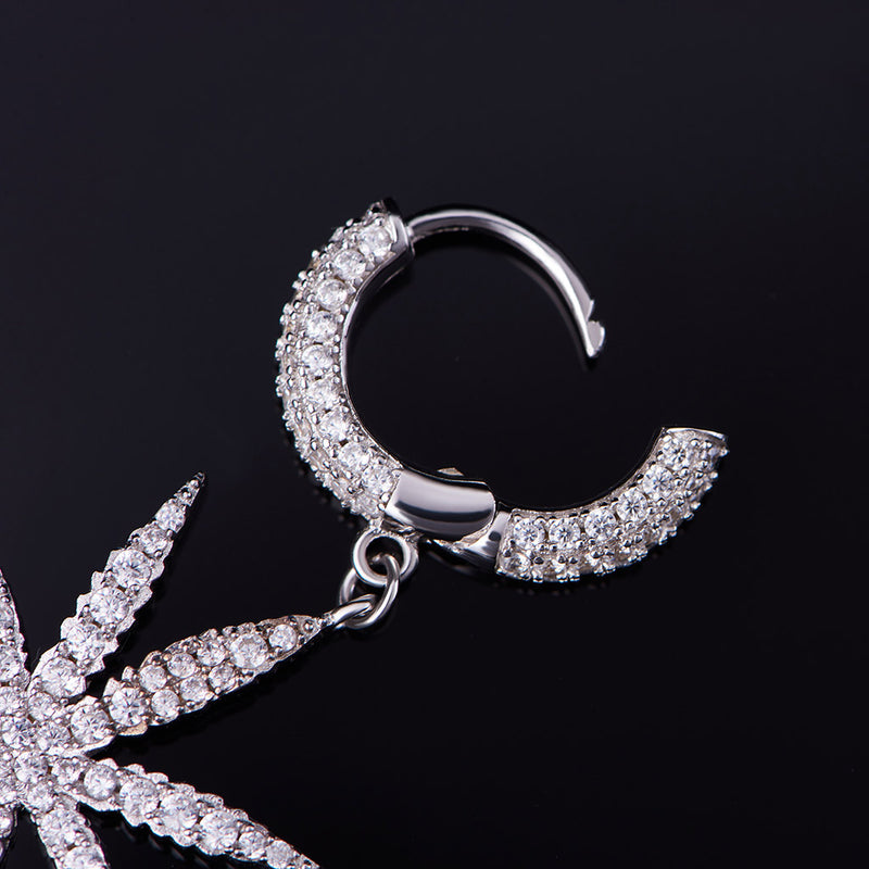 Iced Cannabis Earrings in 925 Sterling Silver-Pair - APORRO