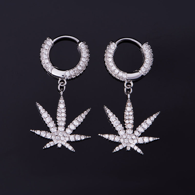 Iced Cannabis Earrings in 925 Sterling Silver-Pair - APORRO