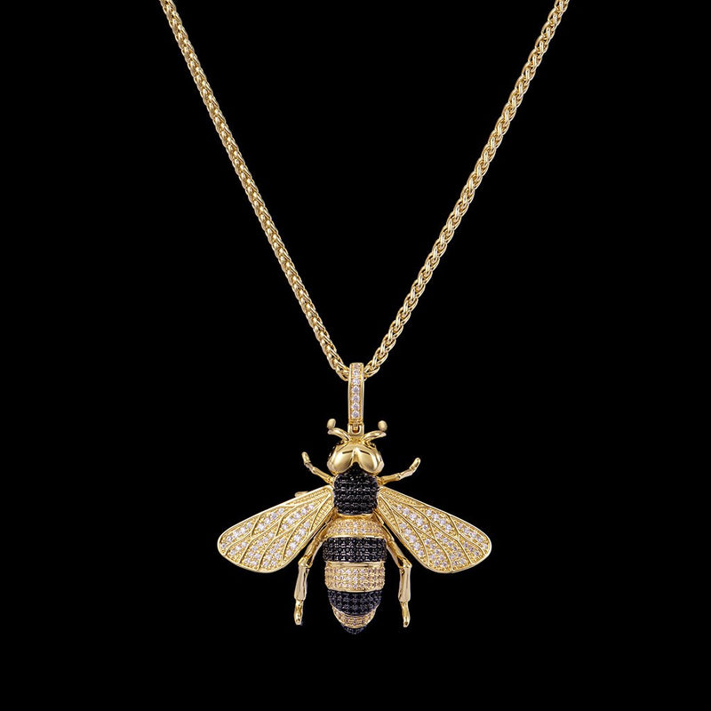 14K Gold CZ Stone Bee Necklace - Hip Hop Fashion - Urban Jewelry - Aporro - APORRO