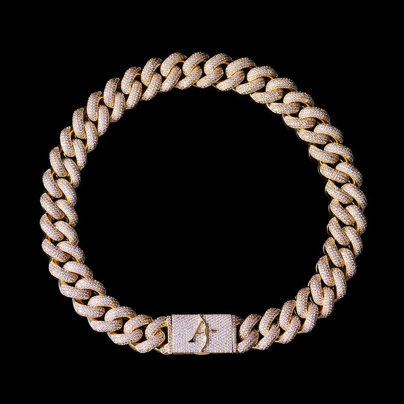 19mm 4-Row Gems Box Clasp Cuban Link Chain - APORRO