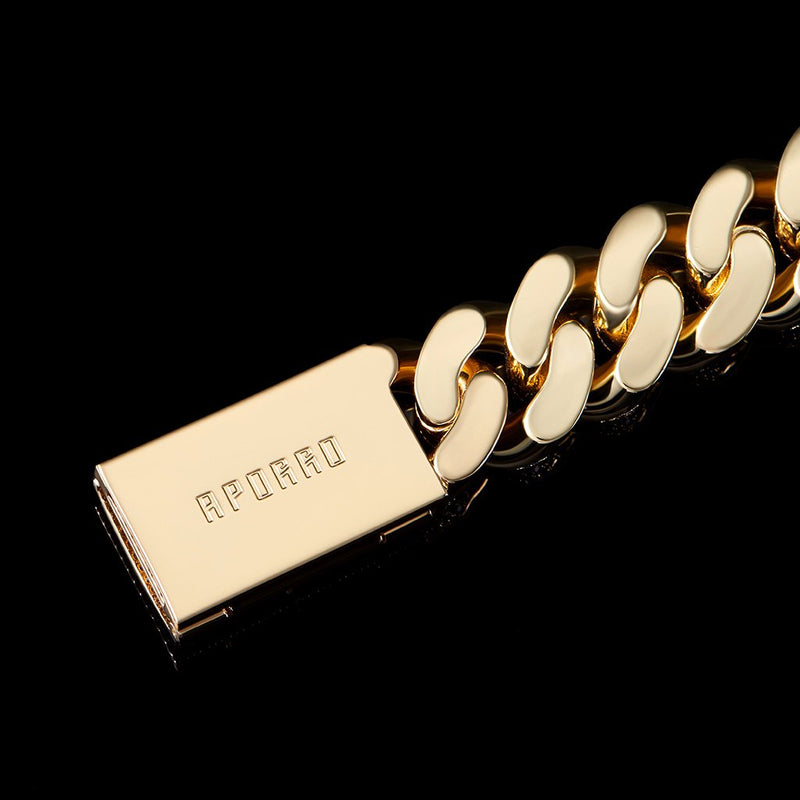 19mm 4-Row Gems Box Clasp Cuban Link Chain - APORRO