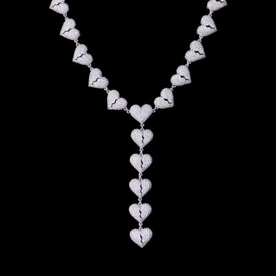 White Gold Iced Broken Heart Chain - Heartbreak Chain