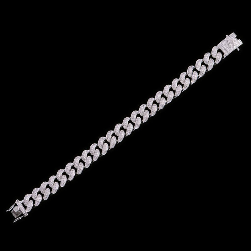 12mm White Gold Iced Cuban Link Bracelet Anklet-11" - APORRO