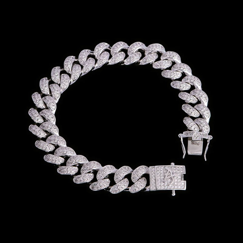 12mm White Gold Iced Cuban Link Bracelet Anklet-11" - APORRO
