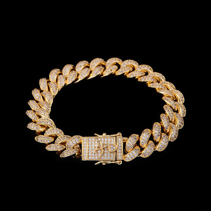 12mm 14K Gold Iced Cuban Bracelet Anklet - APORRO