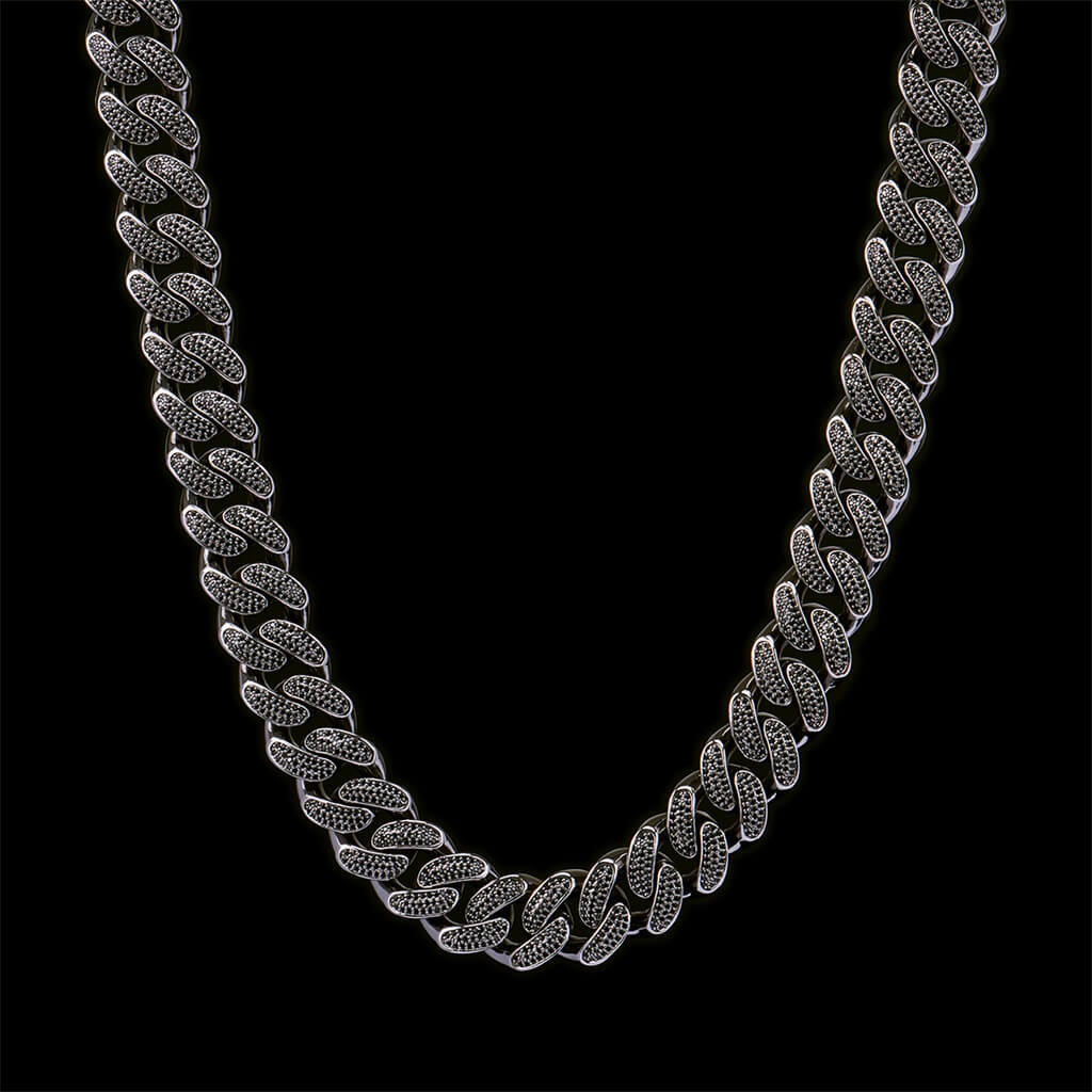 Cadena de enlace cubano de oro negro de 19 mm de dorado de 19 mm-24 "