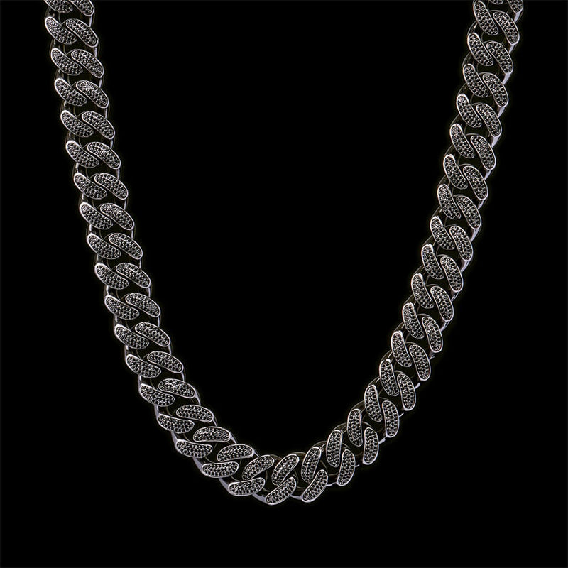 19mm Black Iced Out Cuban Link Chain - Hip Hop Chains - APORRO