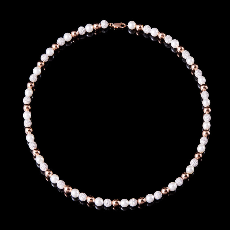 TROVE Perlenkette in 14 Karat Rosegold mit Diamanten - APORRO