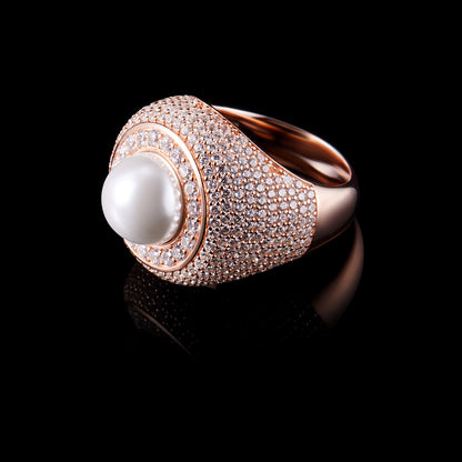 Trave Pearl Halo Ring en or rose 14 carats (précommande)